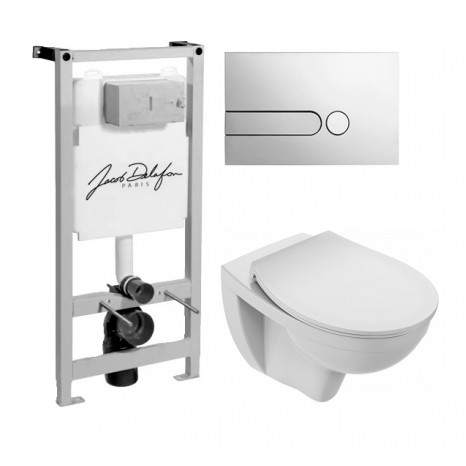 Инсталляция Jacob Delafon с безободковым унитазом Jacob Delafon Patio EDV102-00, сиденье микролифт клавиша хром, комплект 302489