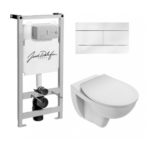 Инсталляция Jacob Delafon с безободковым унитазом Jacob Delafon Patio EDV102-00, сиденье микролифт клавиша белая, комплект 302523