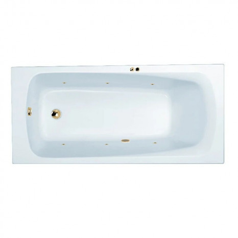 Гидромассажная акриловая ванна Jacob Delafon Patio E6810RU-01 SOFT GL,  150 х 70 см, каркас в подарок, белая, форсунки золото