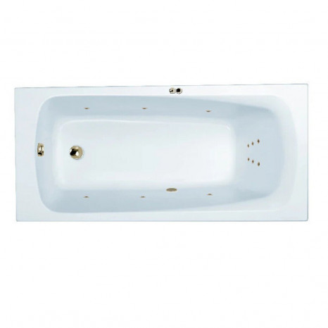 Гидромассажная акриловая ванна Jacob Delafon Patio E6810RU-01 LINE BR,  150 х 70 см, каркас в подарок, белая, форсунки бронза
