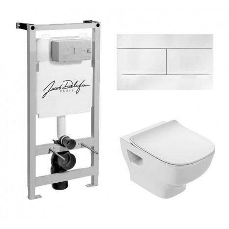 Инсталляция Jacob Delafon с безободковым унитазом Jacob Delafon Struktura EDF102-00, сиденье микролифт клавиша белая, комплект 322624